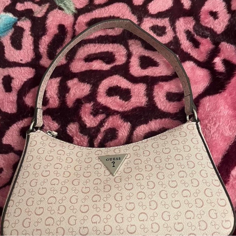 Guess baby pink Shoulder Bag with Monogram Pattern